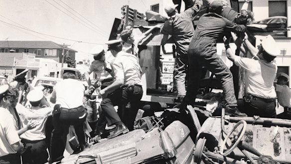 A demonstration against the building of the Eastern Freeway in 1977. 