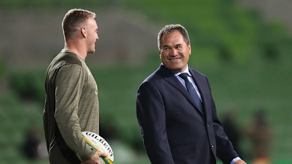 Dave Rennie with Reece Hodge before Tuesday’s Test in Melbourne. 