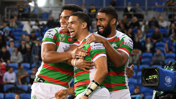 Showdown: Souths playmaker Cody Walker, centre, faces a big test against his old teammate.