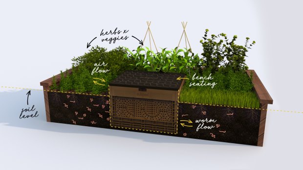 The subpod unit is an underground compost system and worm farm.