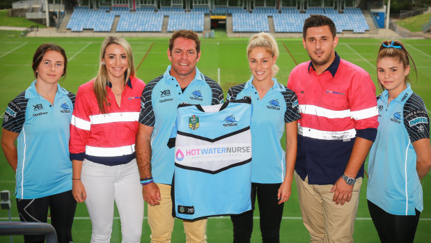 In hot water: Sharks players gathered to promote sponsor Hot Water Nurse on Friday, anticipating good news  to follow about the admission of their women's team to the new NRL competition.