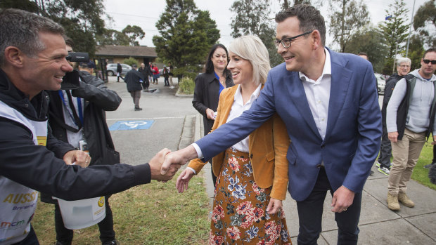 Premier Daniel Andrews and his wife Catherine cast their votes at Albany Rise. 