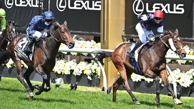 Kerrin McEvoy (left) riding Tiger Moth.