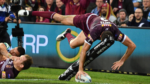 In vain: Corey Oates soars to get the ball over in the corner. 