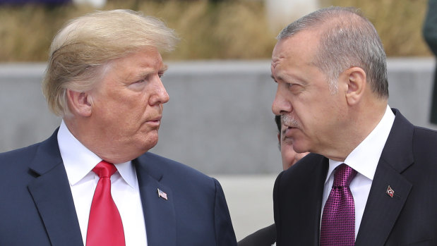 Trump and Erdogan in Brussels last month. The US President said in a tweet that relations with Turkey were "not very good at this time".