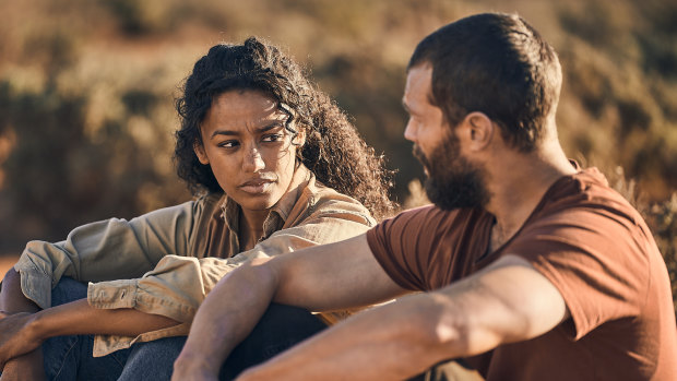  Luci (Shalom Brune-Franklin) and The Man (Jamie Dornan) in The Tourist.