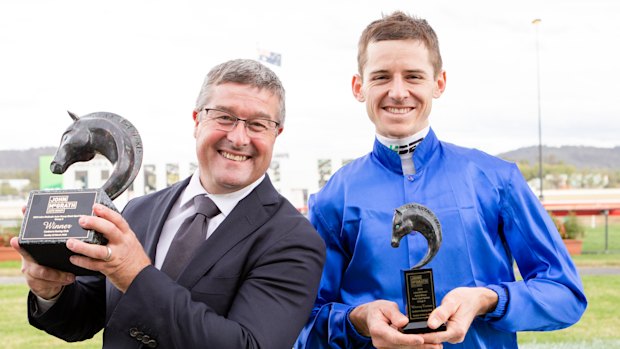 Spokesman Darren Beadman and winning jockey Jason Collett.