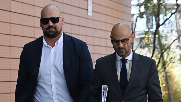 Dylan Azzopardi (left) arrives at court with his lawyer, Omar Juweinat. 
