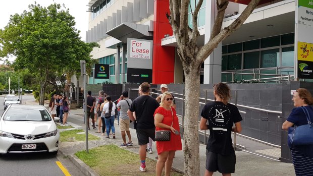 A queue outside the Mount Gravatt Centrelink office in Brisbane.