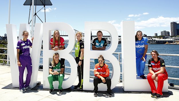 WBBL players pose for a photograph during the Women's Big Bash League launch in 2016.