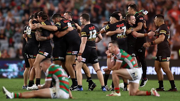 The Panthers celebrate after booking their grand final berth ... less than six months after many had predicted the 2020 season would not take place.