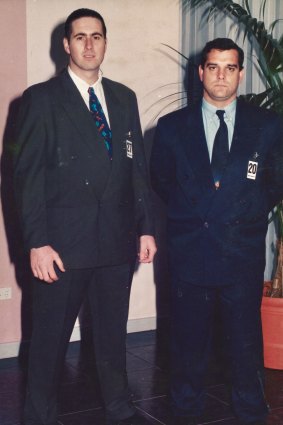 Gavin Reid (left) in his bodyguard days of the late ’90s with his former karate instructor Rod Woods, who introduced him to the security industry.