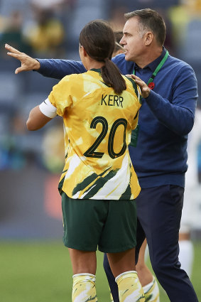 Positive: Matildas star Sam Kerr with coach Ante Milicic.
