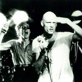 Rob Hirst and Peter Garrett at a live show in the early 1980s.