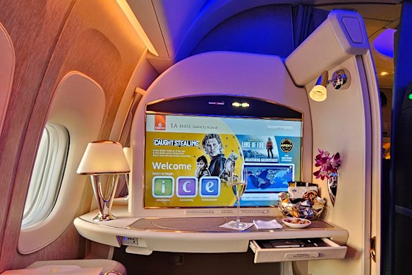 A large screen, noise-cancelling earphones and inflight internet that’s faster than the NBN.