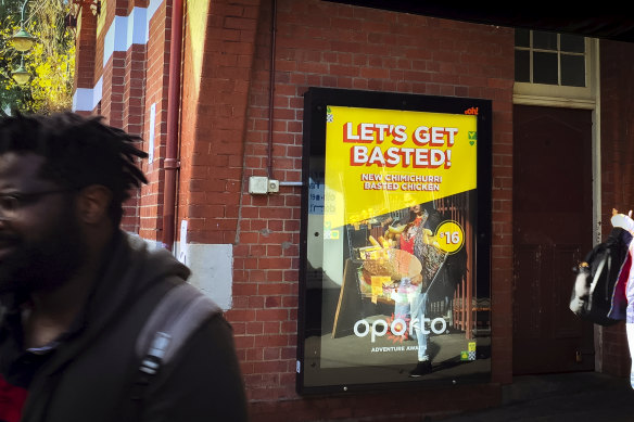 An Oporto chicken ad at Glenferrie station.