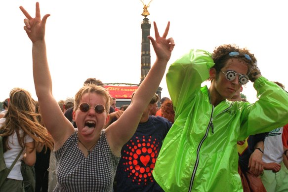 Berlin’s Love Parade, pictured here in 1996, was eventually a victim of its own success and was disbanded after the stampede of 2010. 