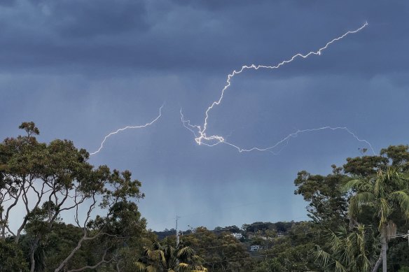 A fast-moving storm raced across parts of Sydney about lunchtime, bringing with it small hail.