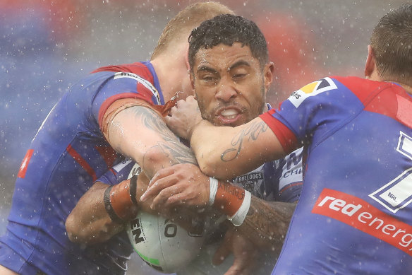 Sione Katoa was one of five Bulldogs players who breached COVID protocols by visiting a Bondi pub.