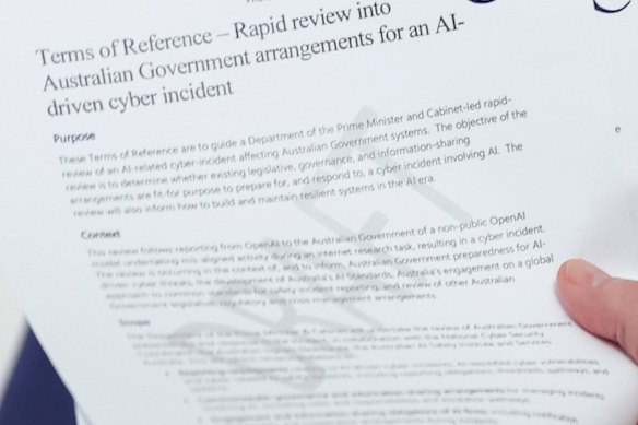 Close up of the paperwork that was held up by Australian Prime Minister Anthony Albanese during a press conference announcing that Open AI had hacked Medicare.