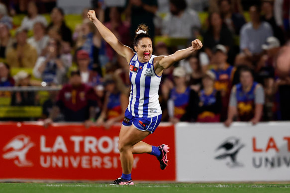 Captain Emma Kearney celebrated as North Melbourne took the premiership last November.
