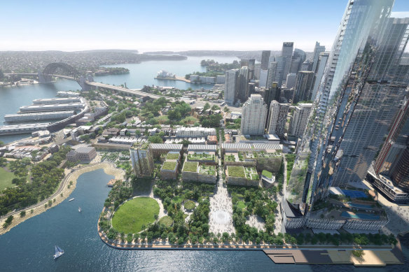 A co<em></em>ncept design of Central Barangaroo included in docu<em></em>ments submitted by developer Aqualand as part of their modification application.