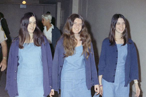 Susan Atkins, Patricia Krenwinkel and Leslie Van Houten walk to court in August 1970 to be tried for the killings of seven people a year earlier.