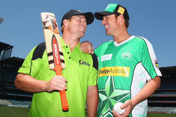 David Warner and Shane Warne pose together in 2011. 