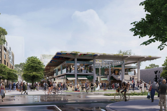 An artist’s impression of the renewed Preston Market, as proposed by the site owners, who will now need to go back to the drawing board.