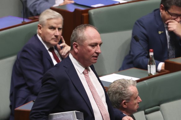 Deputy Prime Minister Barnaby Joyce arrives during Question Time at Parliament House in Canberra on Thursday.