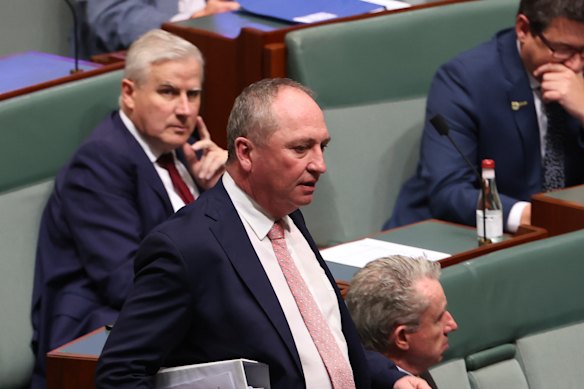 Deputy Prime Minister Barnaby Joyce arrives during Question Time at Parliament House in Canberra on Thursday.