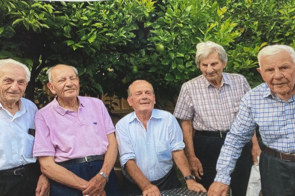 Jack’s friends gathered at his West Preston home on his 90th birthday celebration in January 2017. Jack Constantinou, Jack Alexandrou, Michael Palekis, Chris Theodorou and Ari Kyriacou.