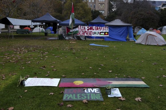 The Pro-Palestinian encampment at Melbourne University.