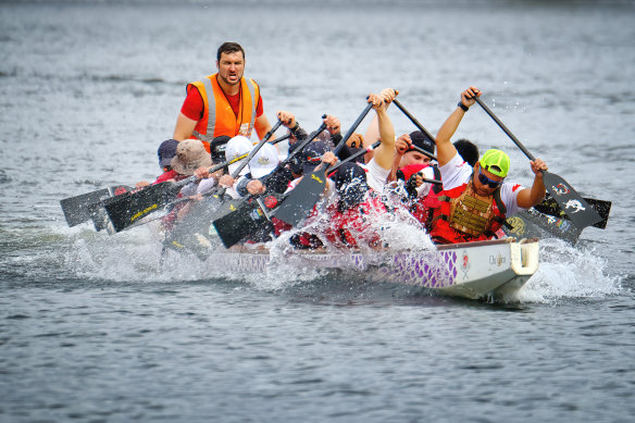 The Sea Dragons take to the water at Docklands ahead of Sunday’s regatta.