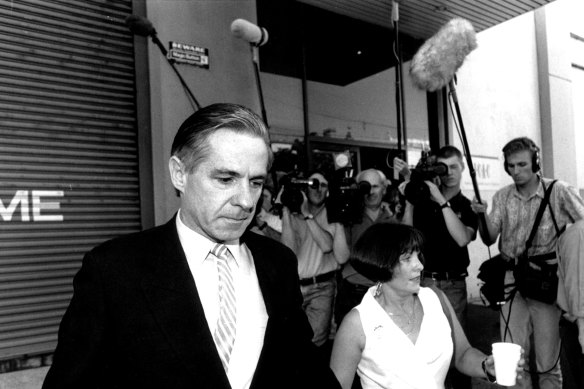 Detective Sergeant Kimbal Cook leaving the ICAC in 1994 after giving evidence. The commission found he was “stubbornly upright”.