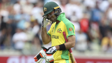 Glenn Maxwell leaves the field after his dismissal in the heavy loss to England.