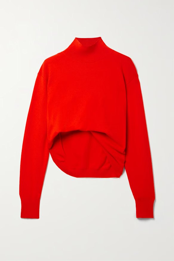 A red cashmere turtleneck sweater from The Row is at the top of Violette Serrat’s wish list.