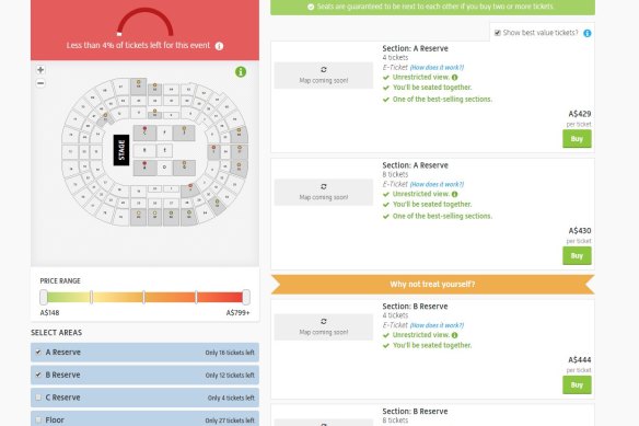 Tickets for the same Cher concert, on sale at Viagogo. 