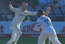 Lyon celebrates the Bavuma wicket.