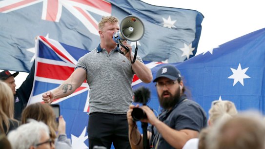 Far-right figurehead Blair Cottrell, at a rally in January. 
