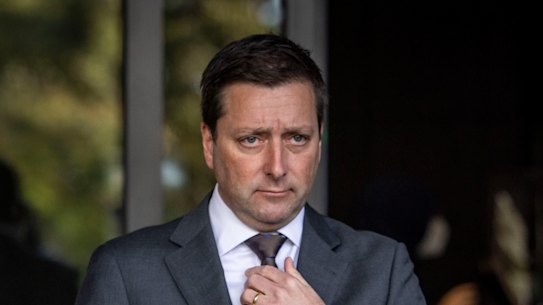 State Opposition leader Matthew Guy speaks to media at State Parliament this morning.