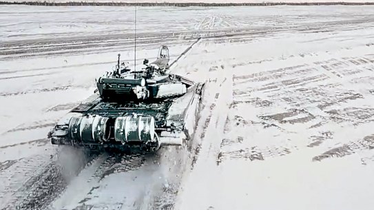 Joint Russian-Belarusian military drills at Brestsky firing range, Belarus, on Wednesday.
