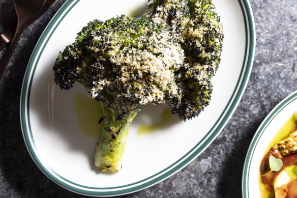 Wood-fired broccoli with seaweed butter.