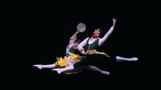 David McAllister and Elizabeth Toohey at Moscow’s Fifth International Ballet Competition in 1985. Left: McAllister (standing on one leg) as a child in Perth.