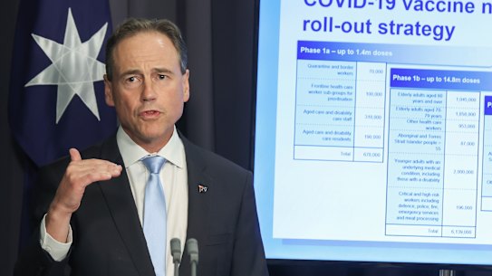 Health Minister Greg Hunt unveiled more detail about phase 1a of the vaccine rollout on Thursday.