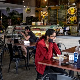 Inside the casual diner.