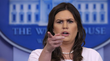 White House press secretary Sarah Huckabee Sanders takes questions from reporters.