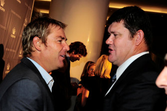 Shane Warne and James Packer at the Crown Metropol opening in April 2010.