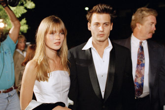 Kate Moss and Johnny Depp at a film premiere in 1995.