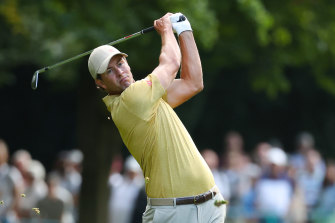 Adam Scott plays his approach into the 17th green during the third round at the BMW PGA Championship.
